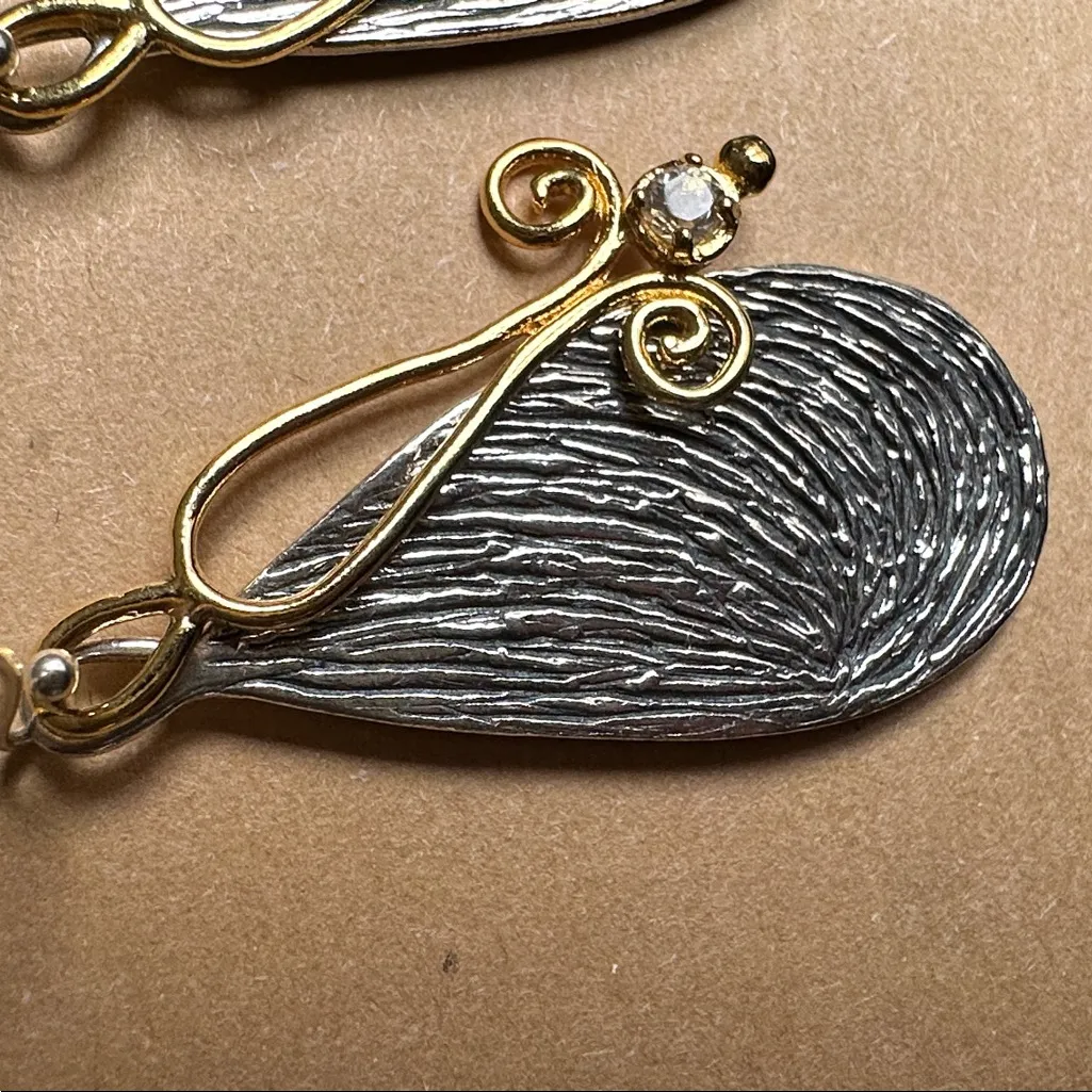 Or Paz NWOT two tone sterling earrings.Articulated gold vermeil w/ Zircon dangle Silver - Image 4