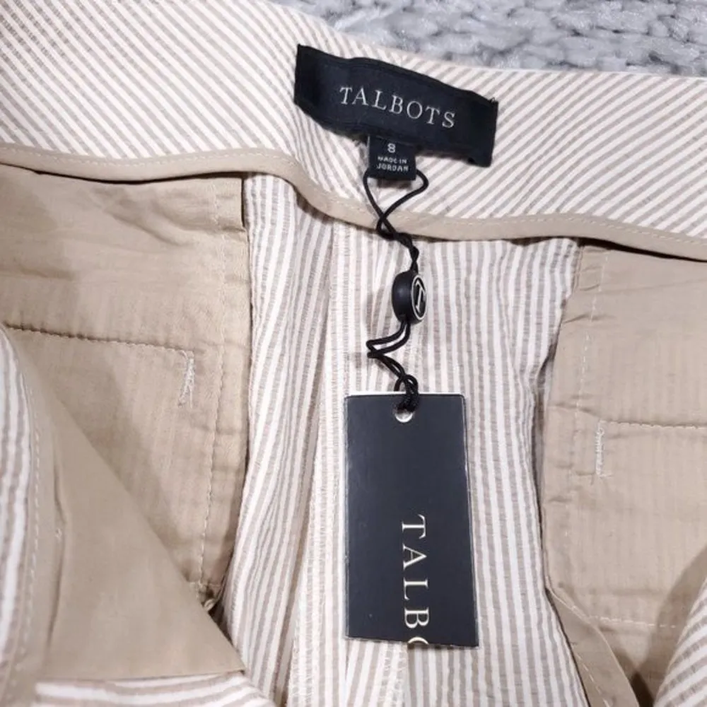 FLAW Talbots Women's Striped Seersucker Beige White Tan Striped Bermuda Shorts 8 - Image 9