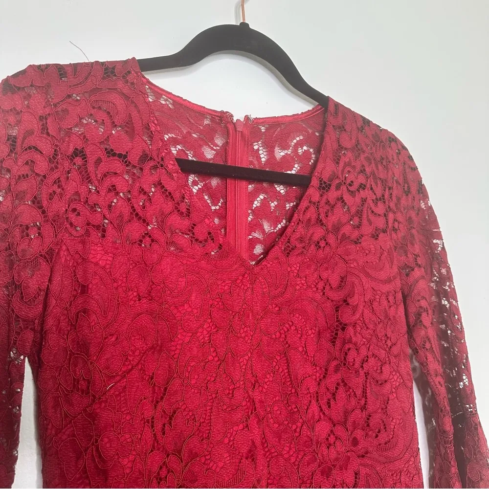 NEW WHBM Drama Sleeve Lace Shift Dress in Dark Rouge Red - Image 6