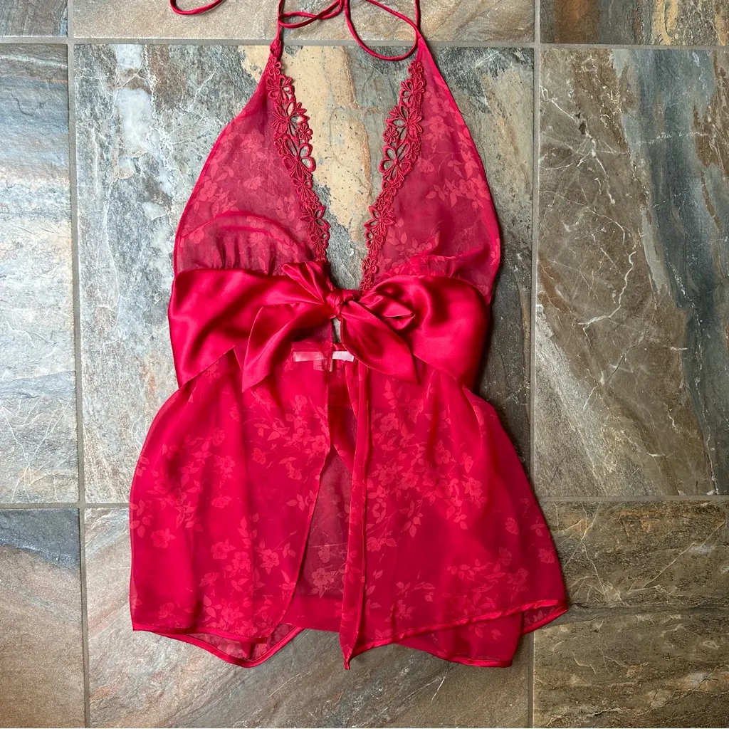 Victoria's Secret Red Lace Lingerie Babydoll Satin Bow Chemise Women's Medium - Image 8