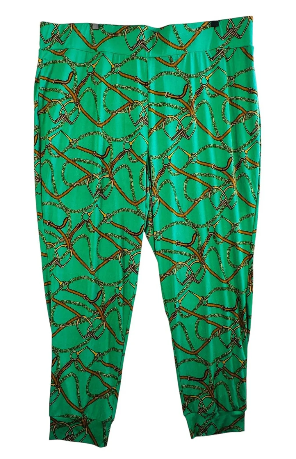 Antthony Equestrian Chain Print Pants 2X Green Stretch Scarfcore Baroque Lounge Size XXL - Image 1