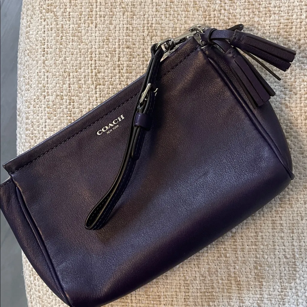 Coach Rare oversized Purple Leather Wristlet w tassles 8.5 x 5.5  x 2" - Image 2