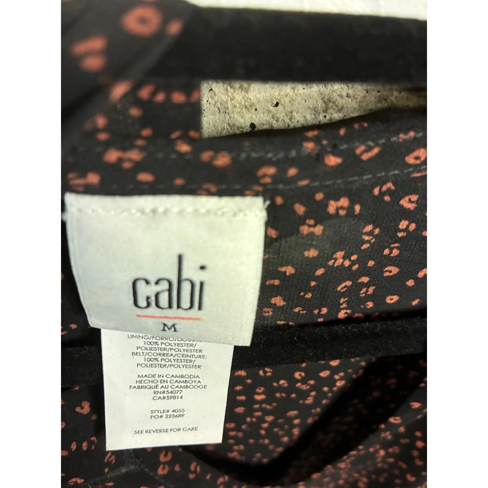 Cabi Black Coral Dot Print Long Sleeve Tie Waist Dress Womens M - Image 2