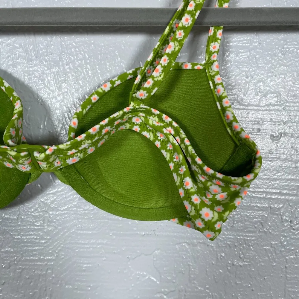 Aerie Women 32B Green White Ditsy Floral Bikini Top Underwire Lightly Lined Swim - Image 5