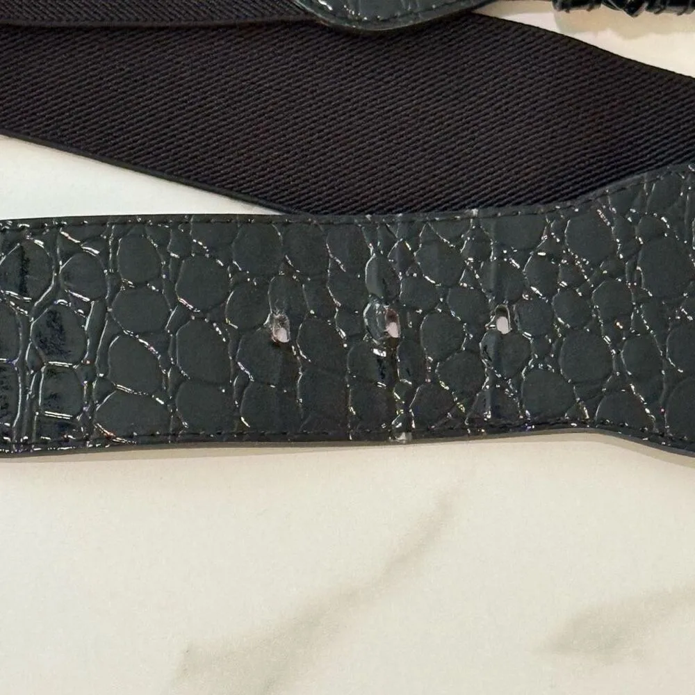 Women’s Belt black vinyl elastic stretch OSFM Black - Image 3