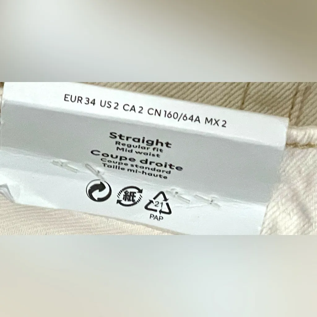 H&M Cream Regular Fit Straight Denim Jeans Mid Waist - Size 2 - NWT - Image 6