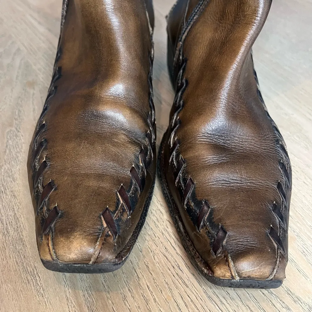 PIKOLINOS Whipstich Brown Leather Square Toe Wedge Boots Size 38 Women’s 7.5 - Image 5