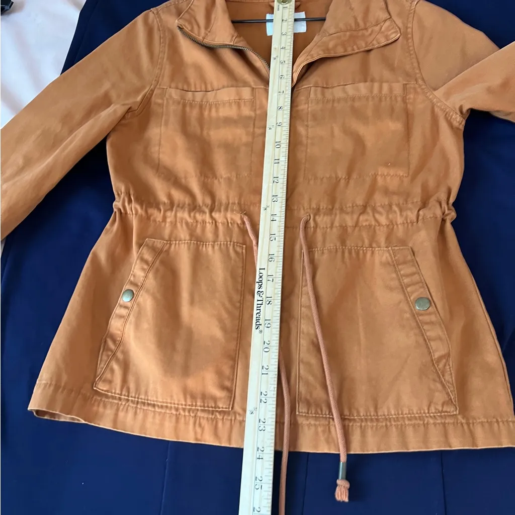 Old Navy‎ Cotton Orange Rust Anorak Utility Jacket Drawcord Waist Zip Front XS - Image 12