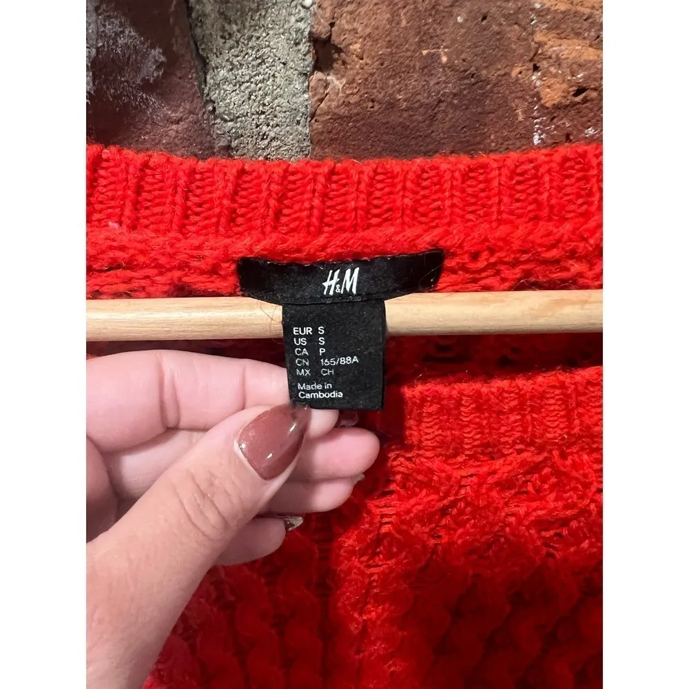H&M Women’s Preppy Cableknit Chunky Oversized Sweater Orange Red Small - Image 5