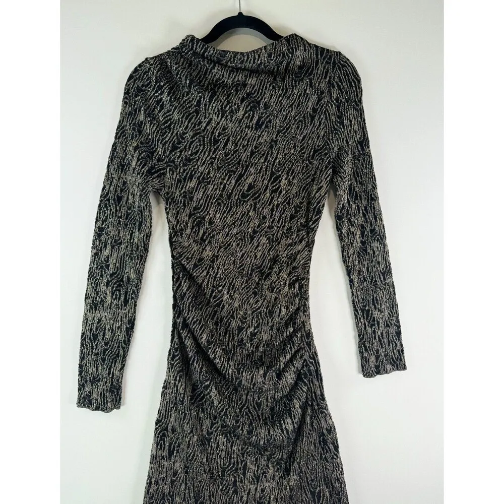 NEW Zara Womens Dress Black Metallic Mini Bodycon Knit Long Sleeve Party Medium - Image 7