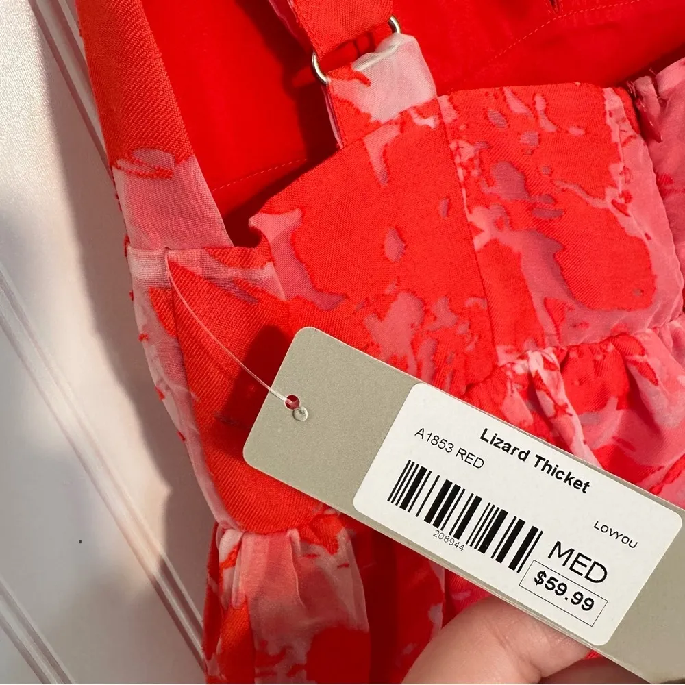 NWT  Red Floral Layered Hem Mini Dress Size Medium - Image 8