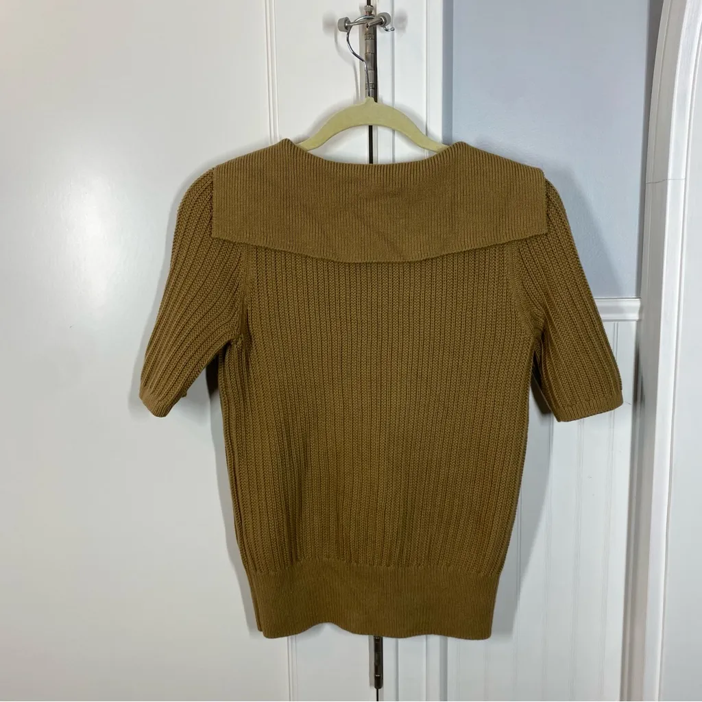 Banana Republic Kina Cotton Sailor Collar Brown Short Sleeve Sweater Top Size XS - Image 6