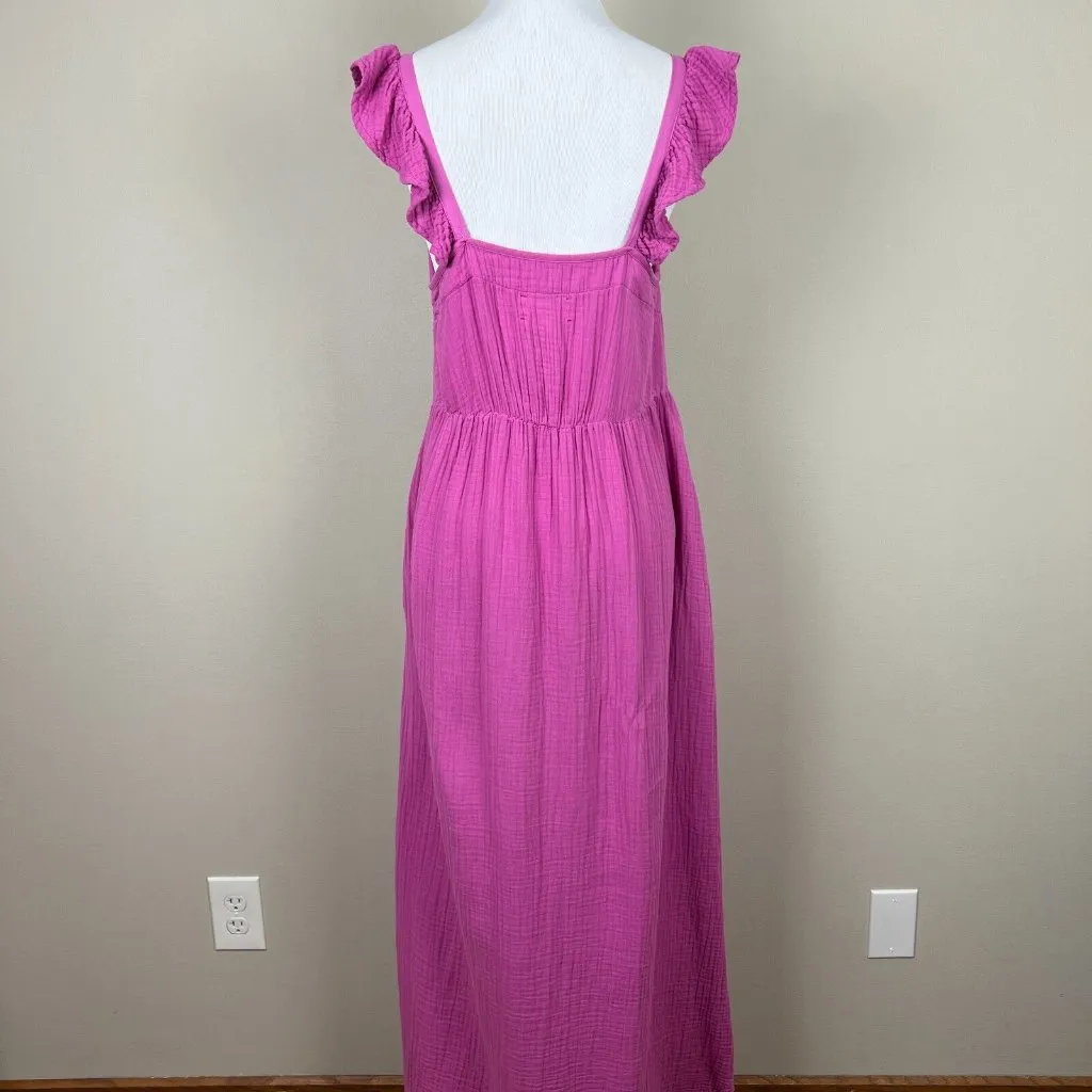 Xirena Maxi Dress Medium Pink Purple Leia Cotton Gauze Ruffle V - Image 2