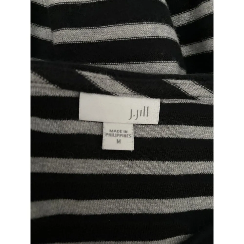 J. Jill Black‎ Grey Striped Long Sleeve TShirt Dress Cotton Women’s M Gray Size M - Image 4