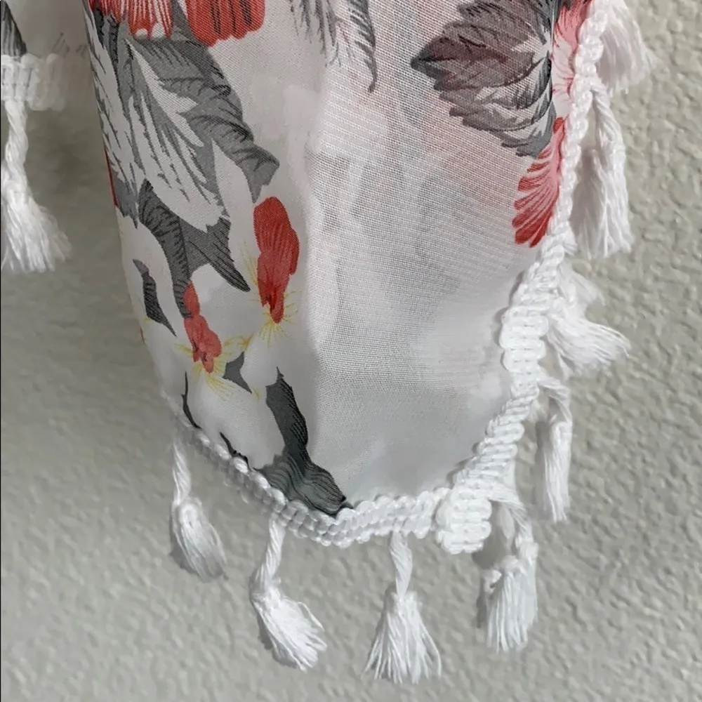 SHEIN sheer floral print tassel hem kimono XS - Image 8