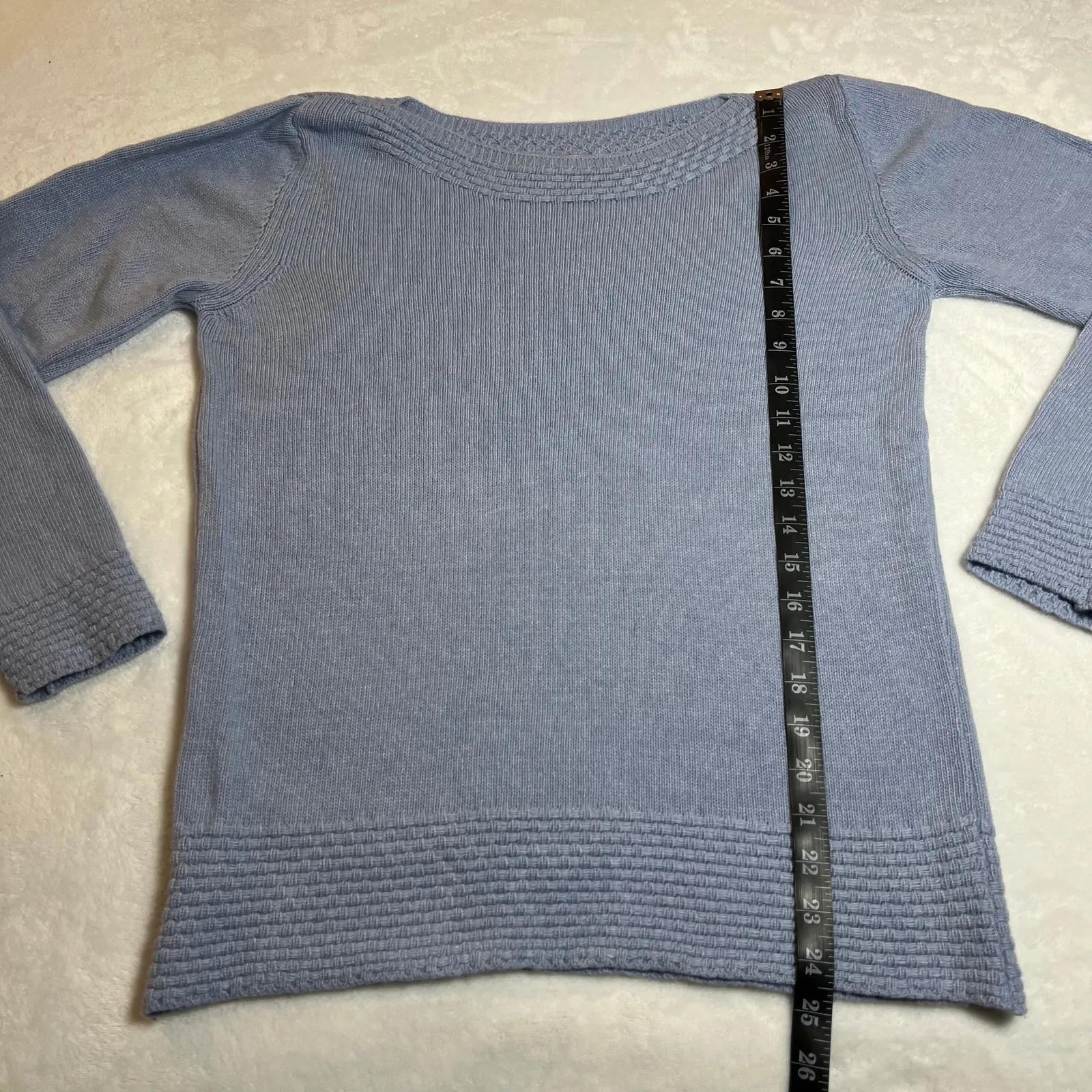 Benedetta B. Boat Neck Pullover Sweater Size L Lightweight Classic Wool Blend Blue Size L - Image 8