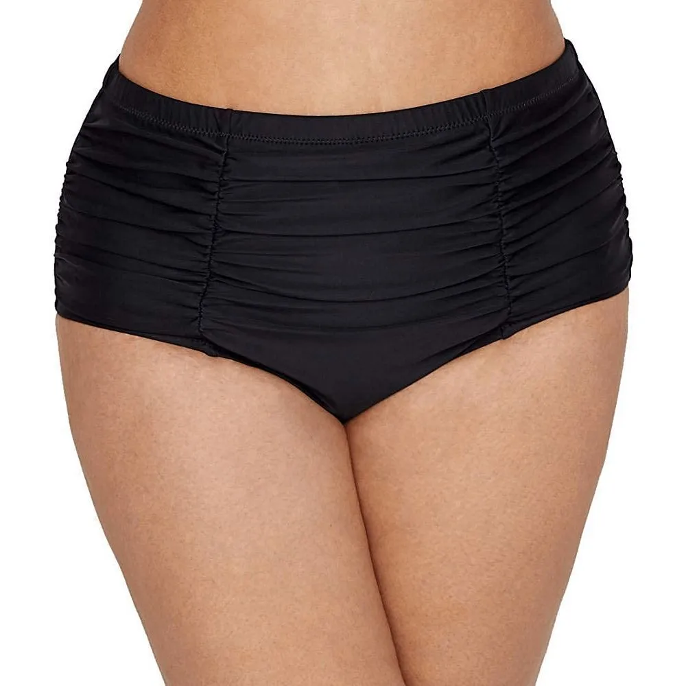 Raisins Curve Costa Ruched Black Plus Size Tummy-Control Bikini Bottom 24W NWT - Image 5