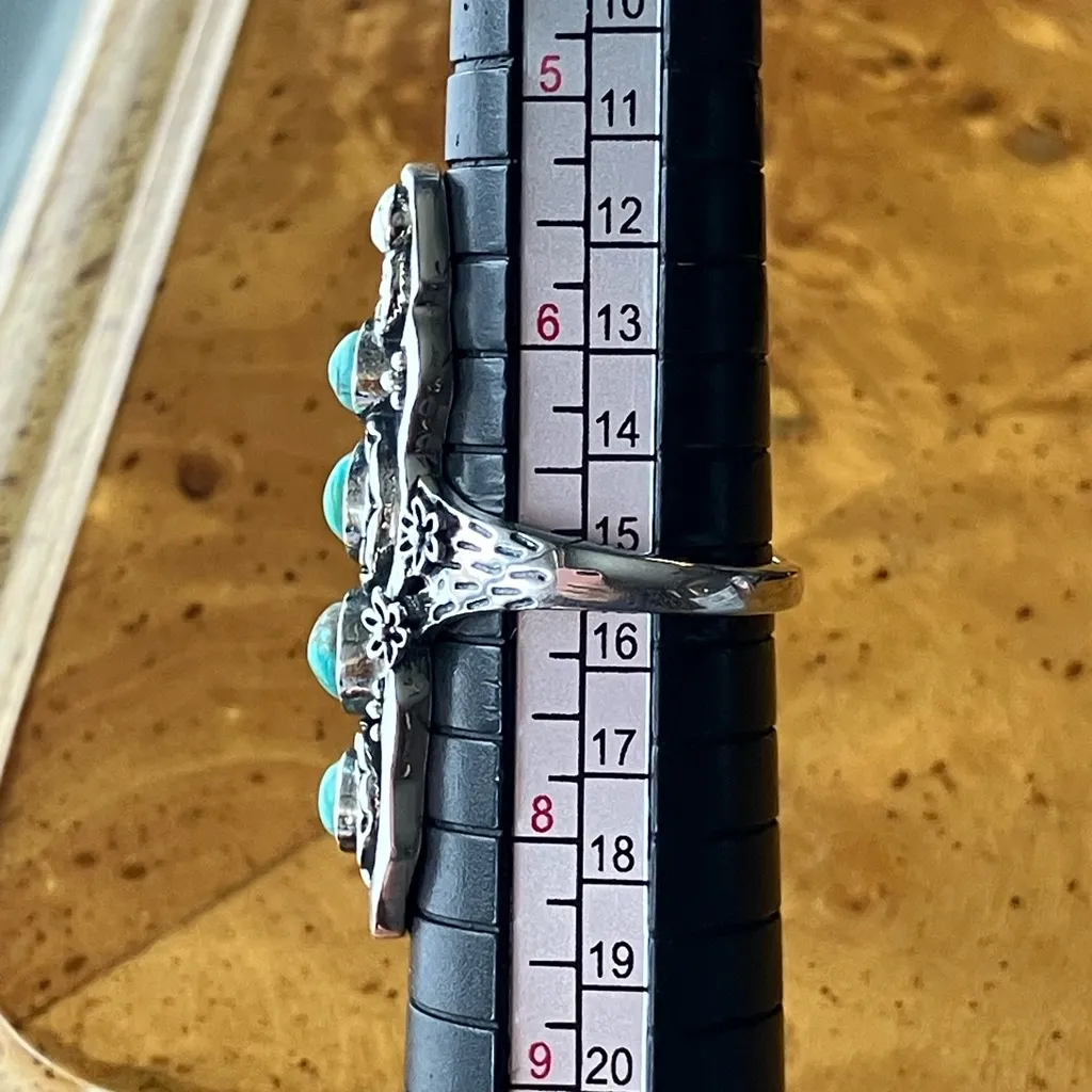 Natural Blue Moon Turquoise Sterling Silver Snake Ring Size 7 - Image 8
