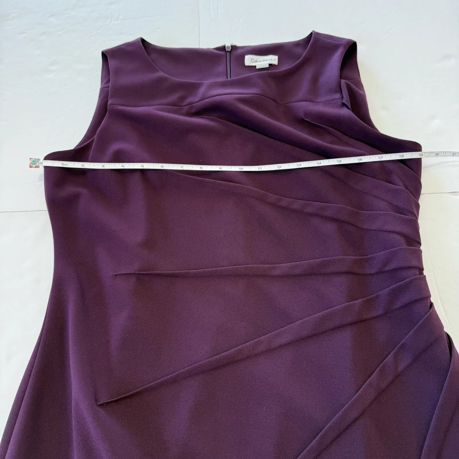 Calvin Klein Purple Sunburst Seam Stretch Crepe Sleeveless Sheath Dress‎ Size 14 - Image 10