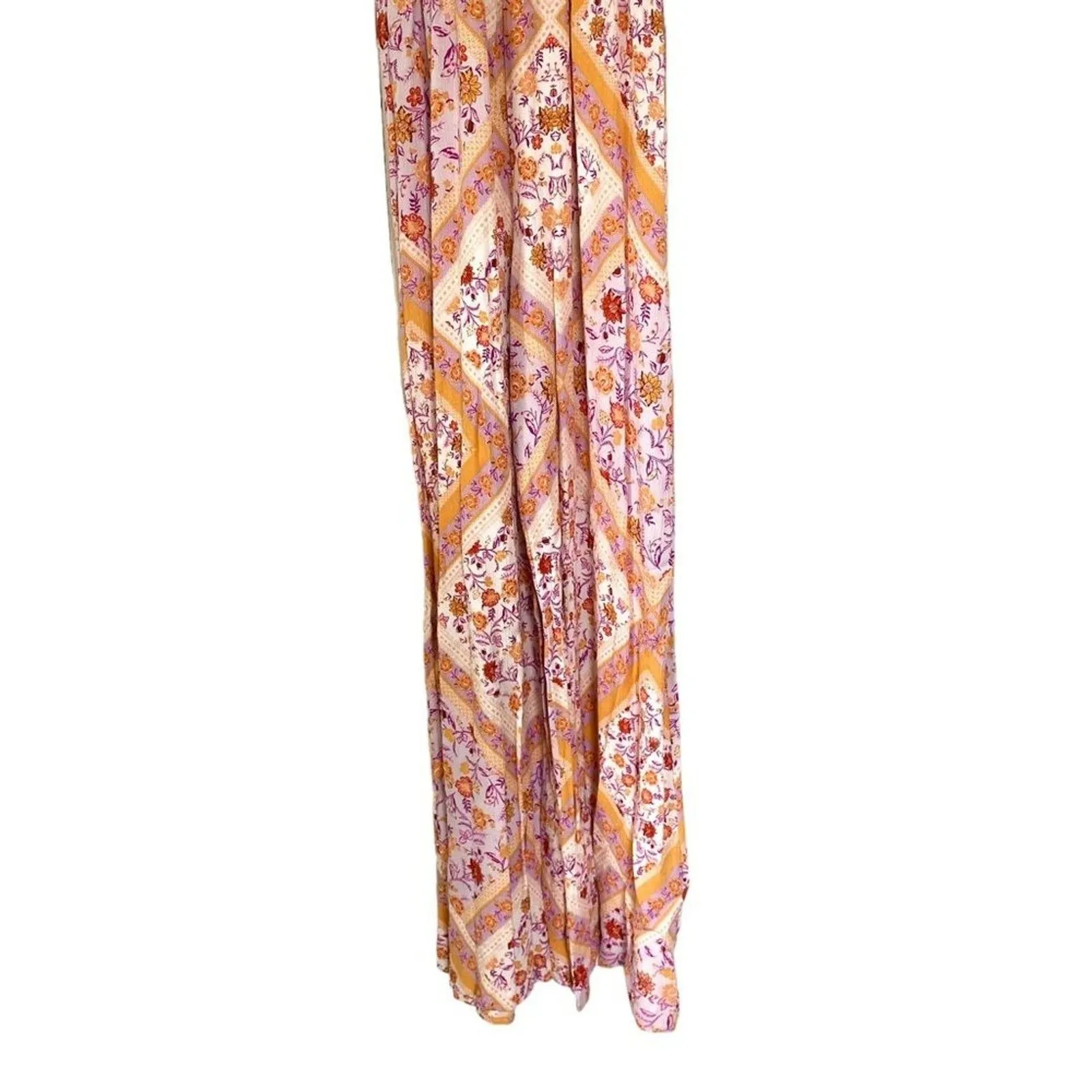 SO Pink Orange Floral Paisley Boho Sleeveless Wide Leg Jumpsuit Size XS - Image 4