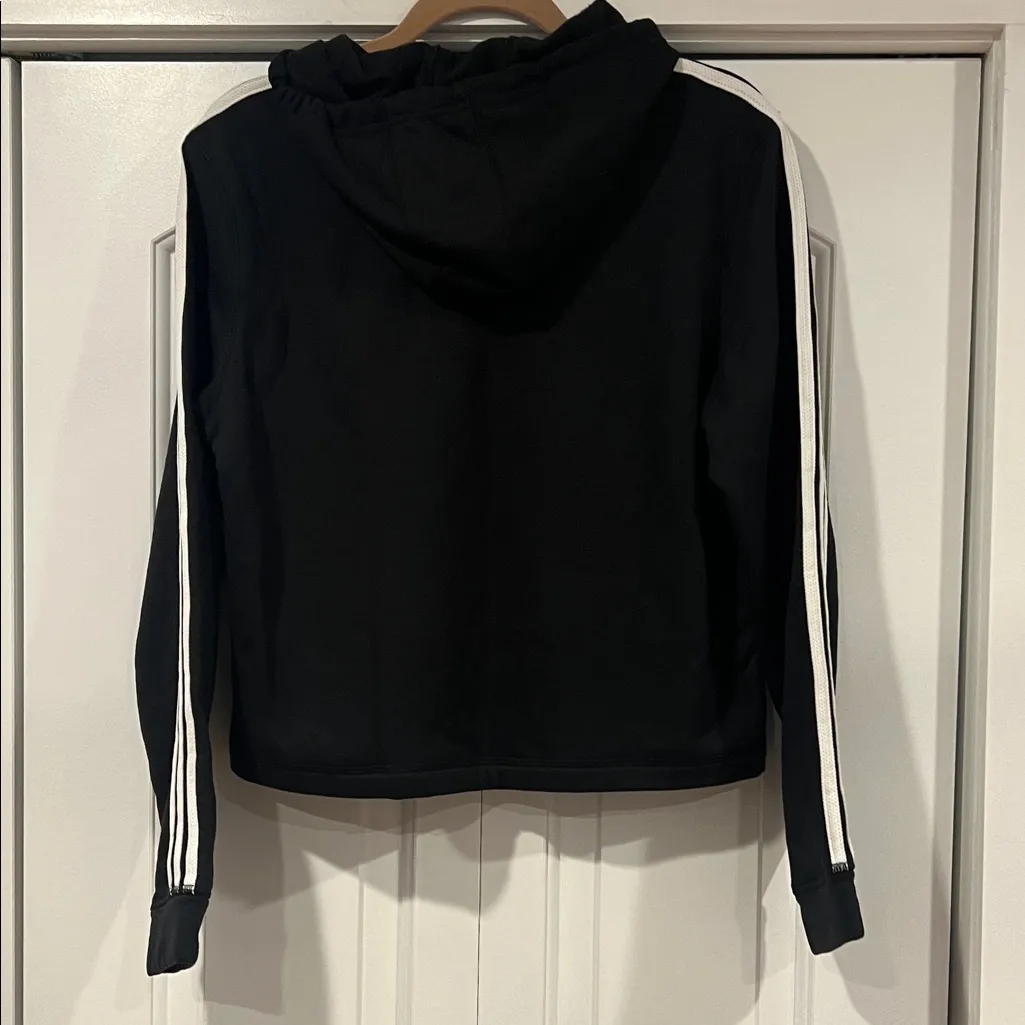 Adidas Black cropped hoodie  with White‎ Accents large - Image 6