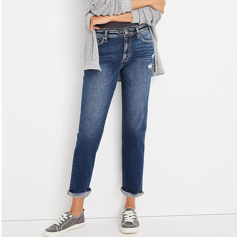 KanCan Distressed Boyfriend Jeans Womens 27 Dark Wash High Rise Stretch Frayed - Image 2