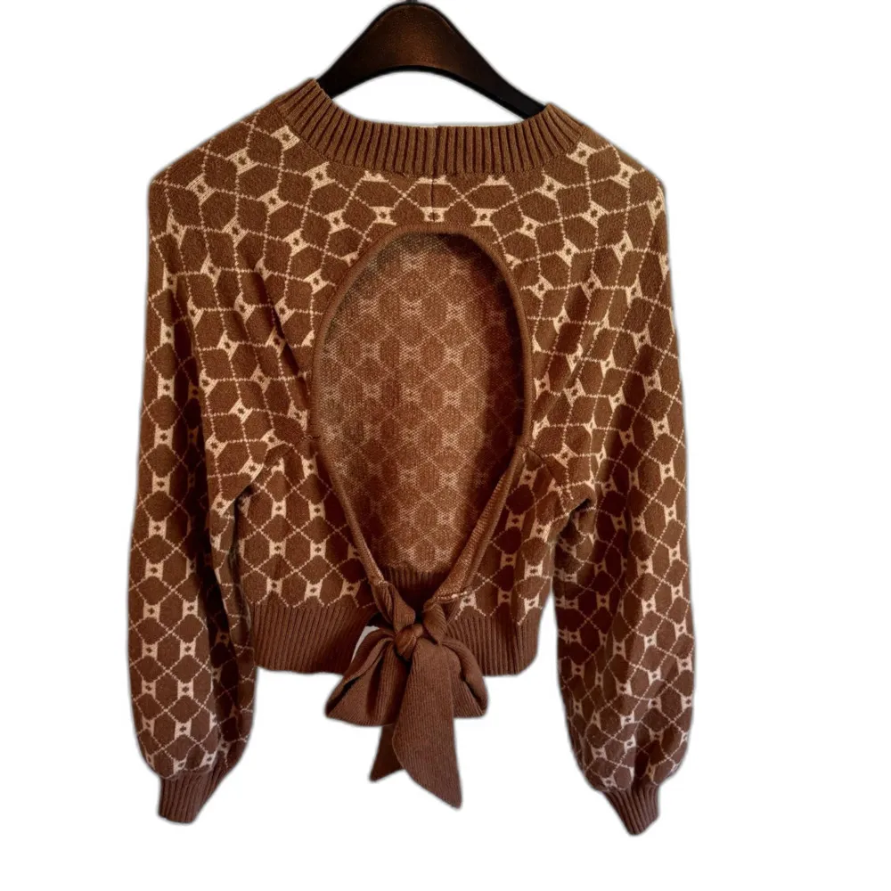 Buckle  | Willow & Root Open Back Tie Sweater Brown Print Neutral Size Small BKE - Image 8