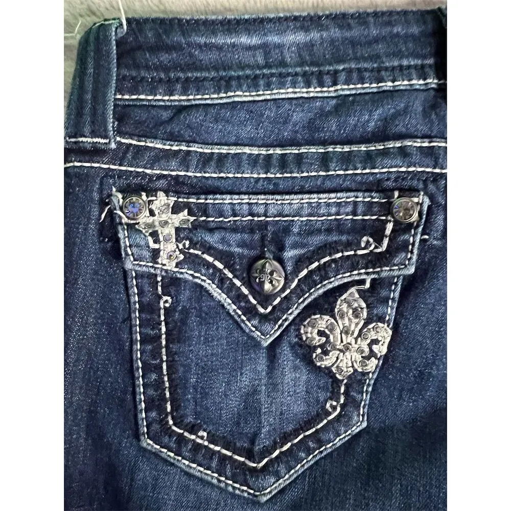 Miss Me Women's Bootcut Jeans Size 28 Blue Bling Embellished Mid Rise - Image 10