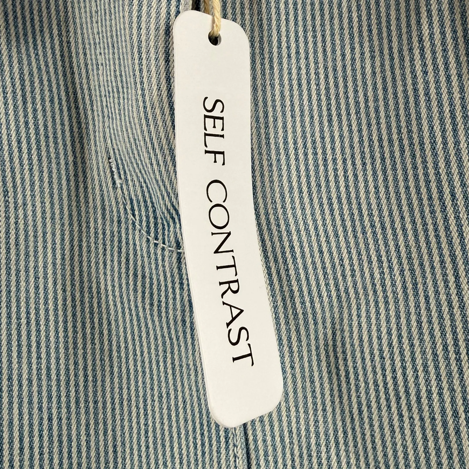 Self Contrast Skirt Women's Small Eliana Pencil Midi Denim Pinstripe Blue NWT - Image 6