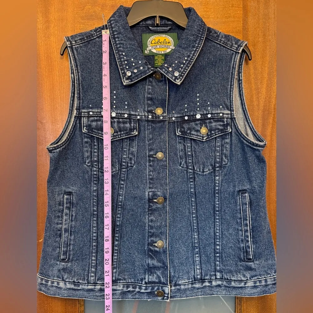 Cabela’s Women Embellished Studded Button Up Dark Denim Cotton Vest - large - Image 9