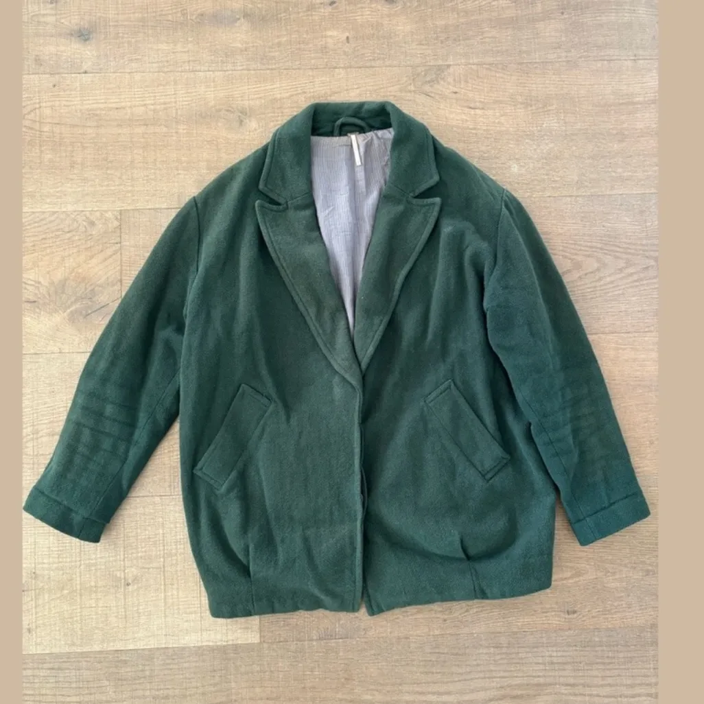free people forest green oversized coat jacket blazer size small oversized boho - Image 11
