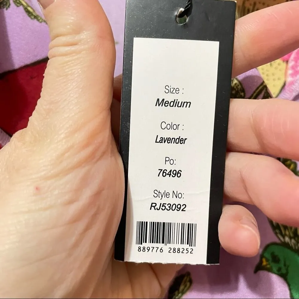 Romeo & Juliet Couture Purple Floral & Bird Print Ruffle Mini Dress Womens M - Image 8