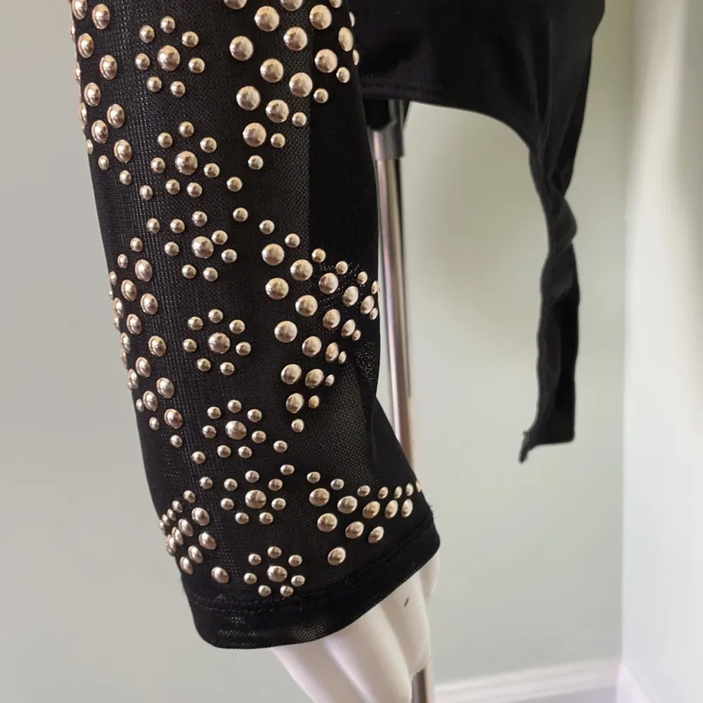 Cleo apparel sheer black mesh long sleeve bodysuit Size M - Image 5