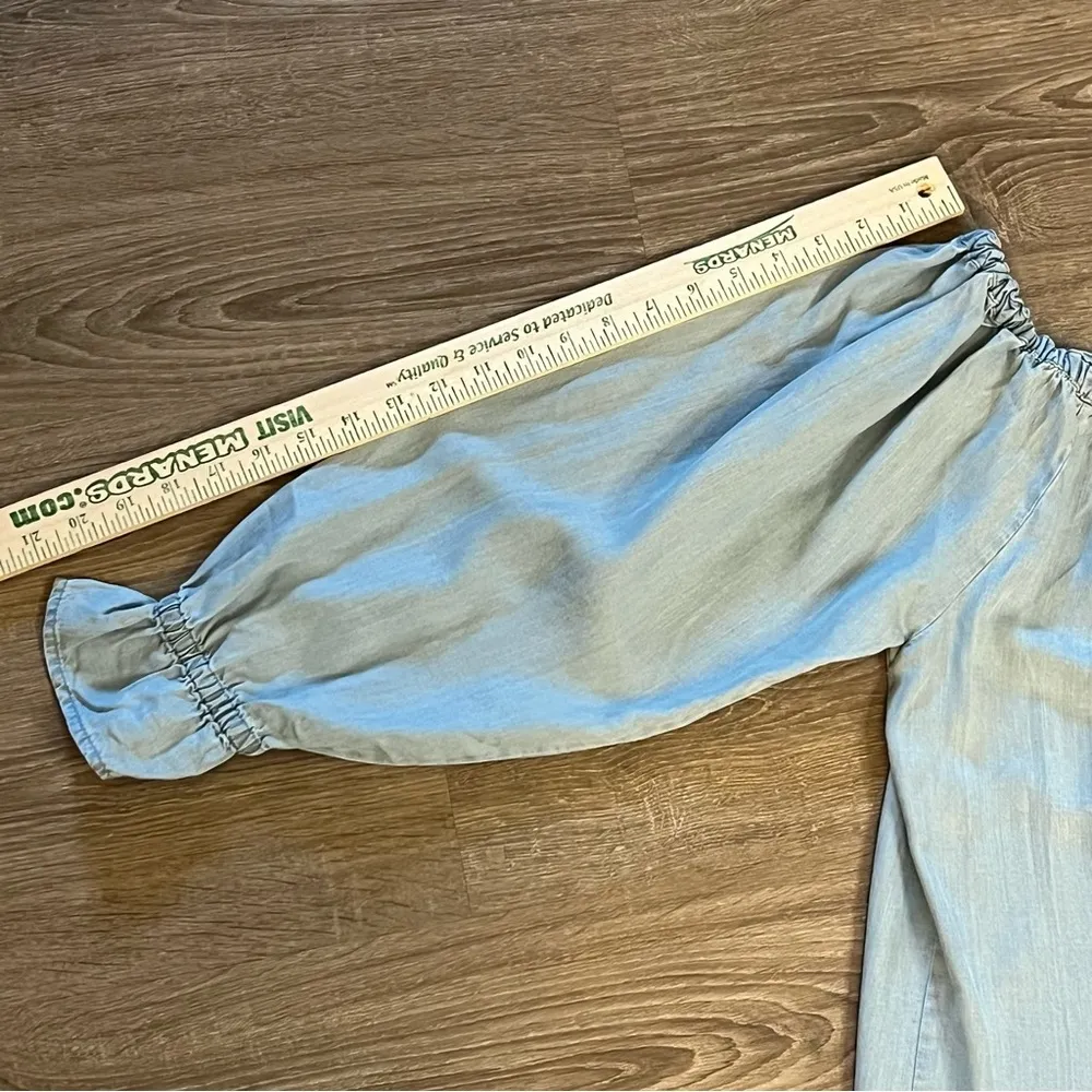 100% Tencel Y2K Harve’ Benard Off  The Shoulder Light Blue Womans Shirt Size L​​ - Image 5