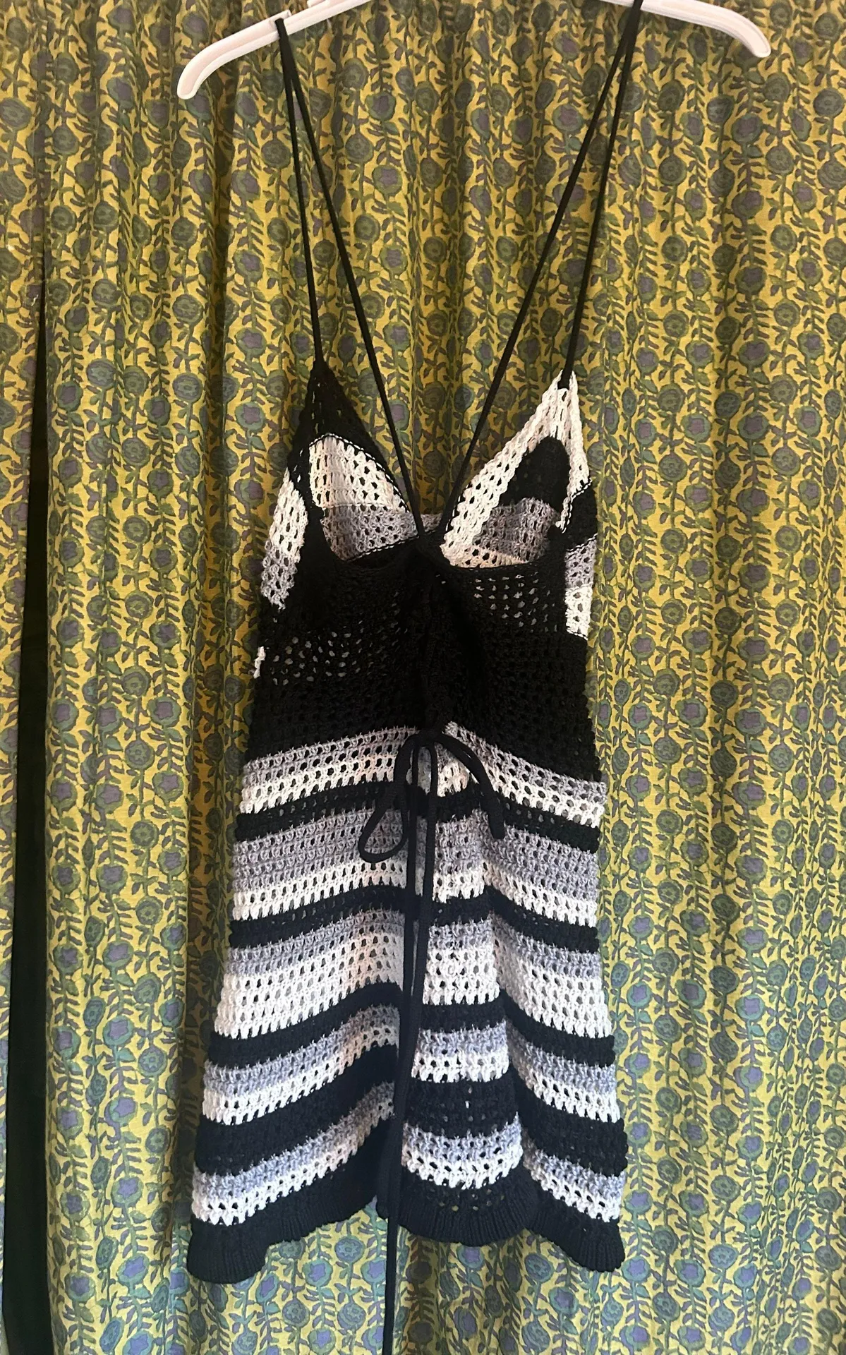 Crocheted Black And White Adjustable Dress/Bathing Suit Cover Up Size S - Image 3