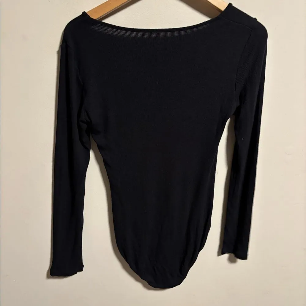 Summersalt Square Neck Ribbed Black Long Sleeve Tencel Bodysuit- Size Medium - Image 5