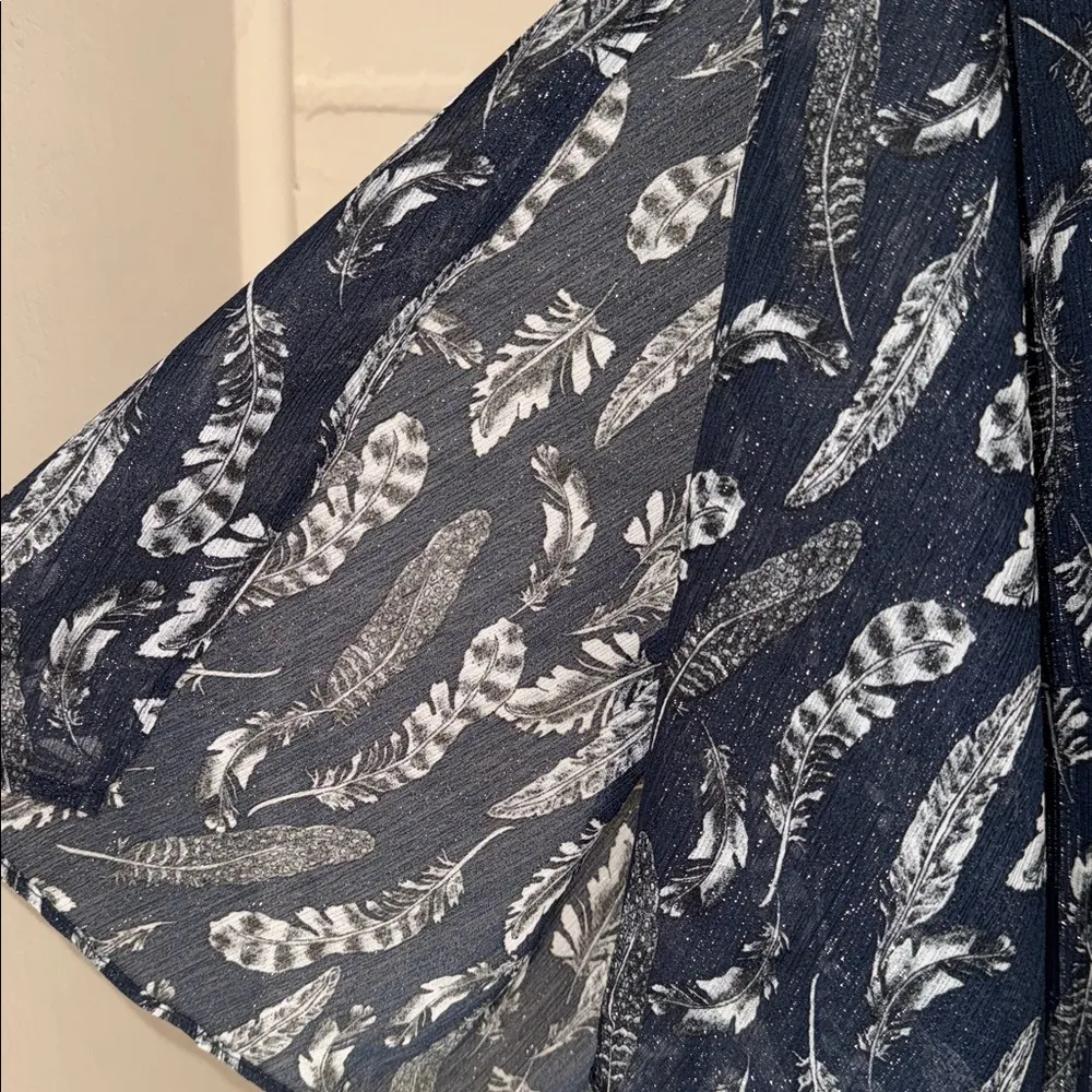 Eloquii dress Navy White Metallic Silver Feather Print midi size 20 - Image 2