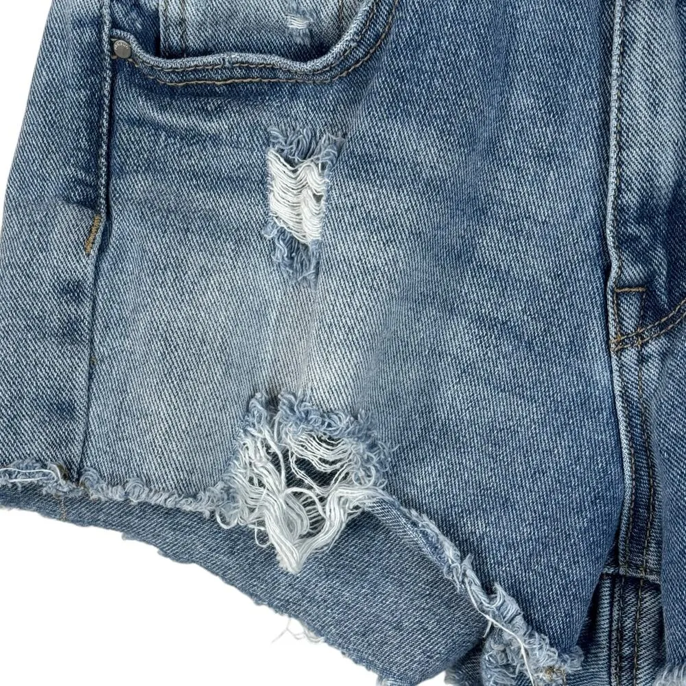 PacSun SZ 26 High-Rise Festival Jean Shorts Distressed Zip-Fly Frayed Hems Blue - Image 2