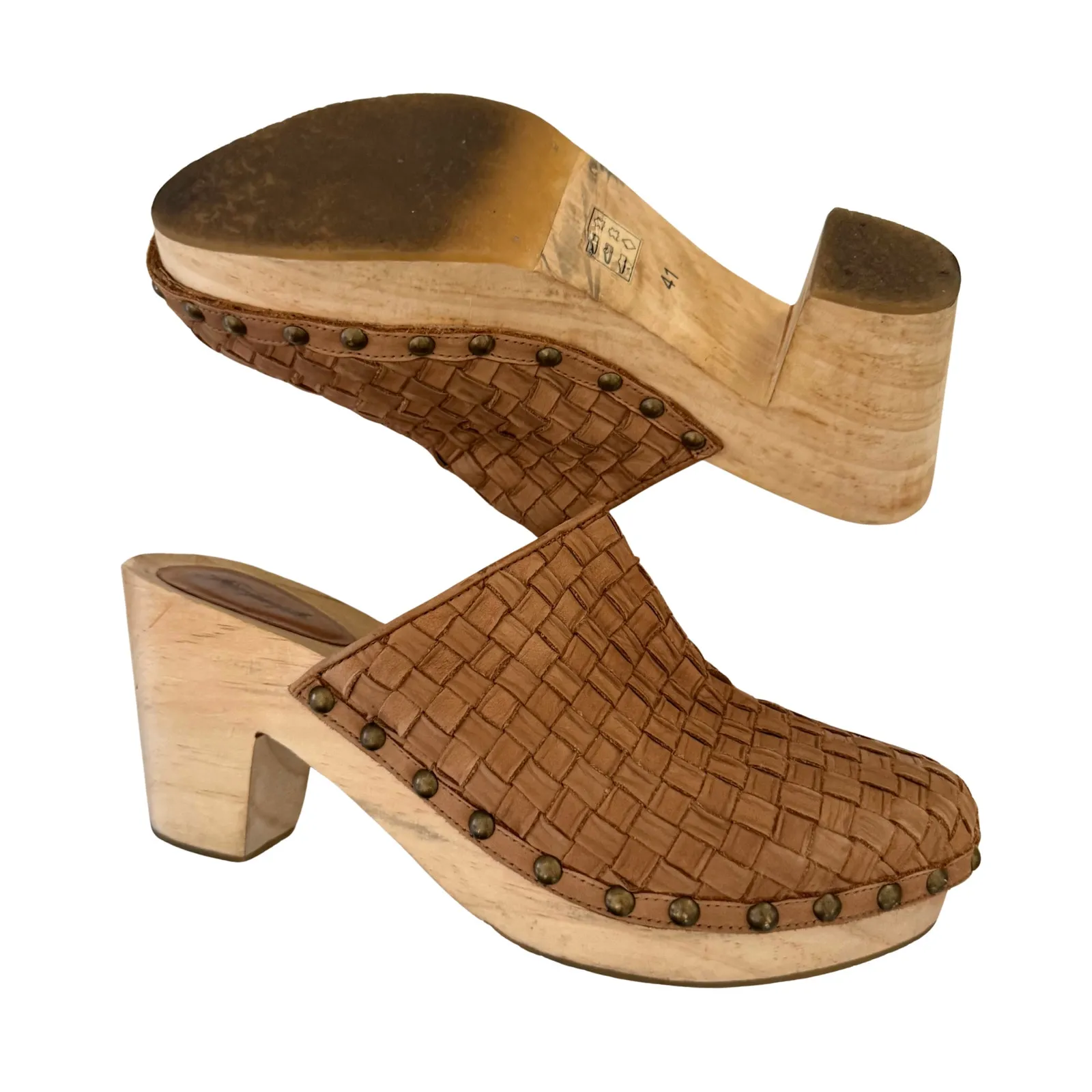 Free People Adelaide Woven Leather Mule Platform Clog Wooden Heel-US 10 / EU 41 - Image 6