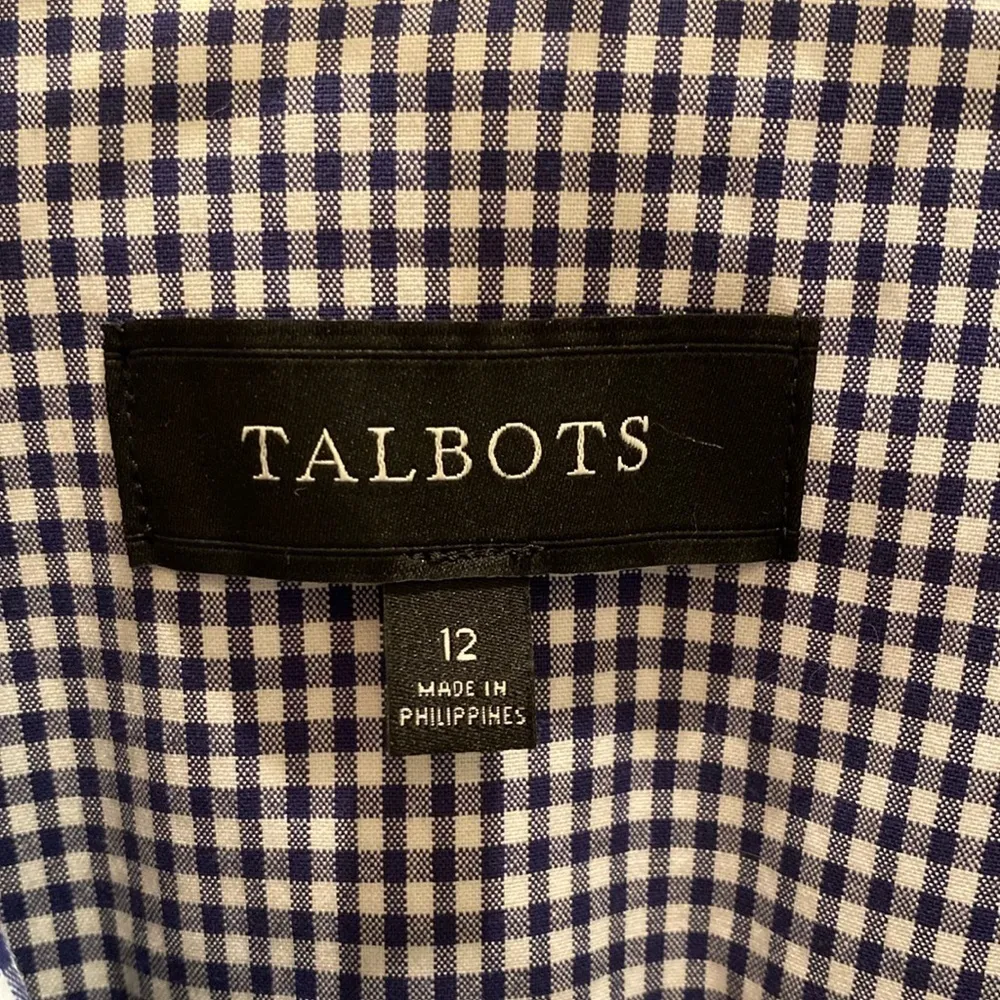 Talbots Blue White Gingham Cotton Stretch 3/4 Sleeve Blazer Jacket Size 12 - Image 2