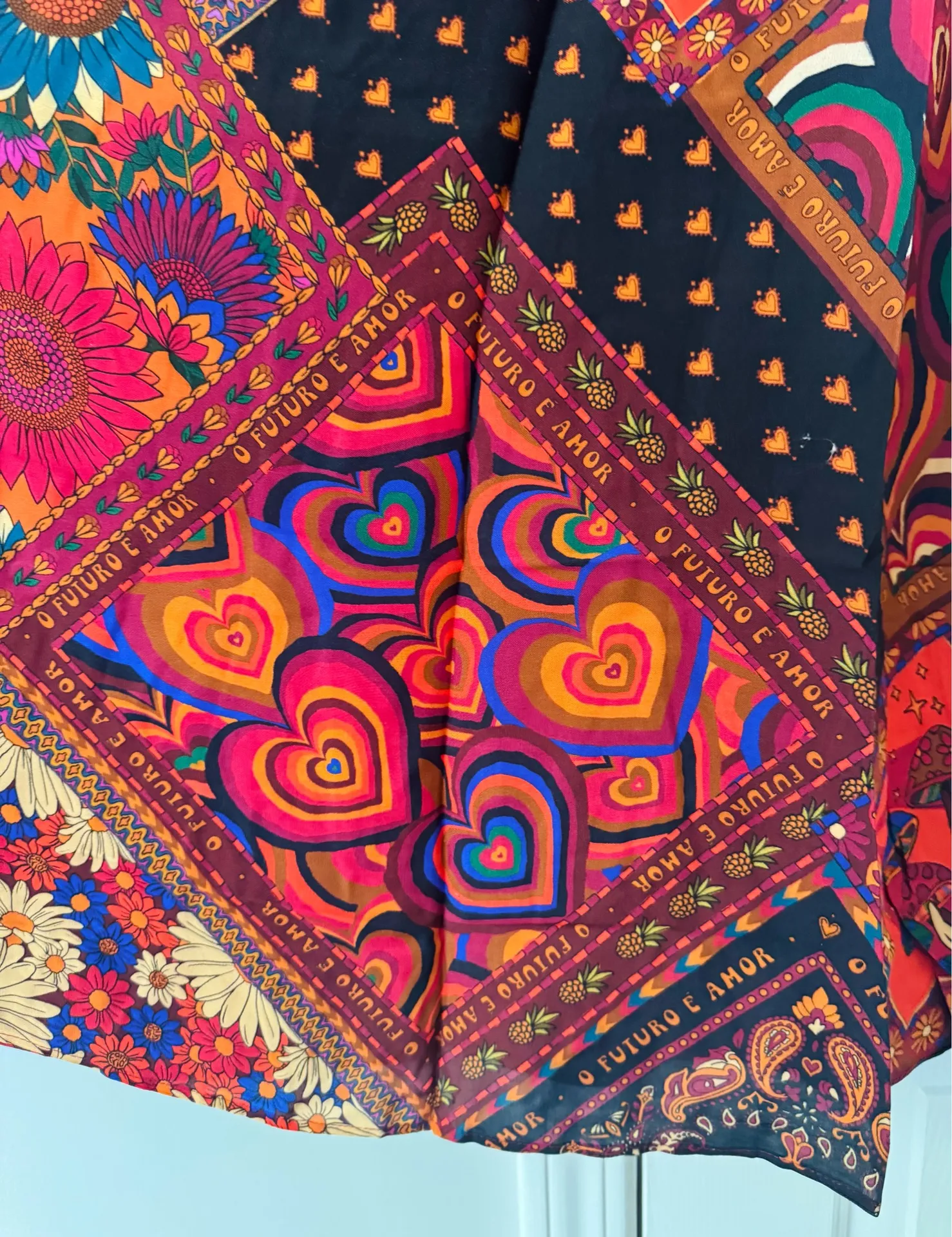 Farm Rio Mixed Prints Satin Slip Midi Skirt, Size S - Image 10