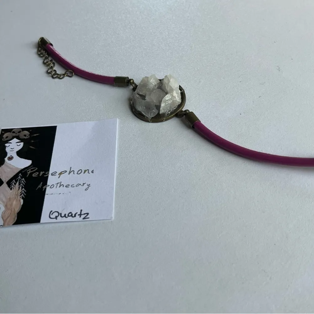 NEW Persephone Apothecary Quartz Pendant Pink Leather Band Bracelet Silver - Image 2