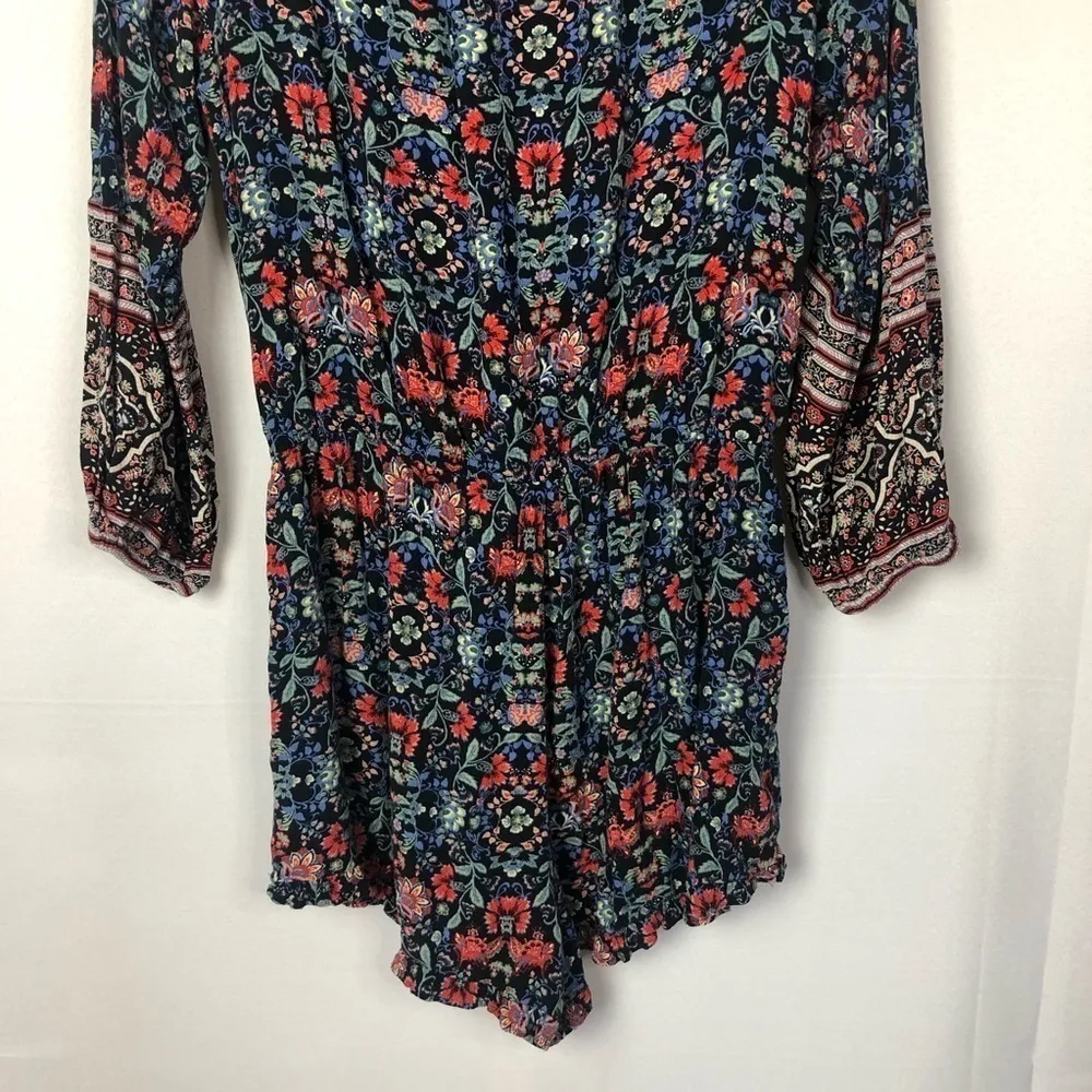 American Eagle Outfitters Blue & Red Floral Long Sleeve Romper L - Image 7