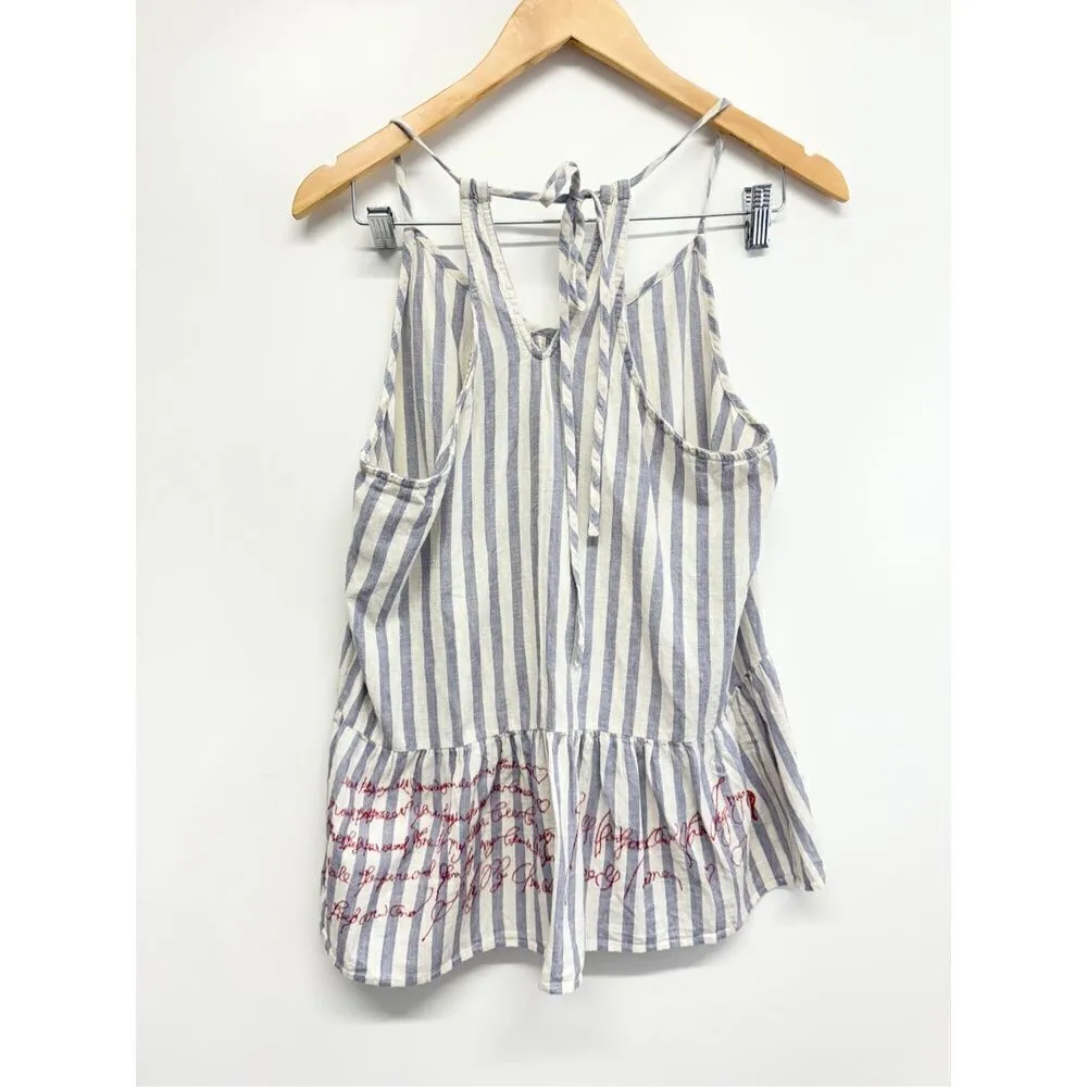 Love Stitch Tank Top Francois Embroidered Size Large Striped 100% Cotton Gray - Image 4