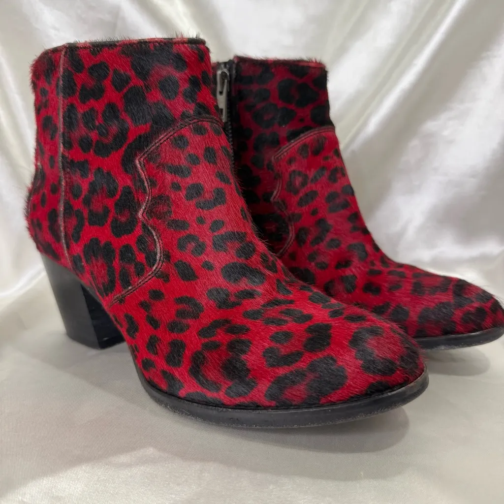 Zadig And Voltaire Molly Leopard Print Ankle Booties 36/5 Red Leather Edgy Chic - Image 6