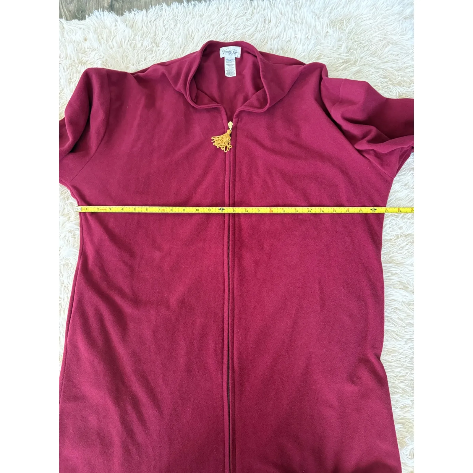 Vanity Fair Long Robe Burgundy Floral‎ Trim Tassel Zip Front Lounge House Coat - Image 6