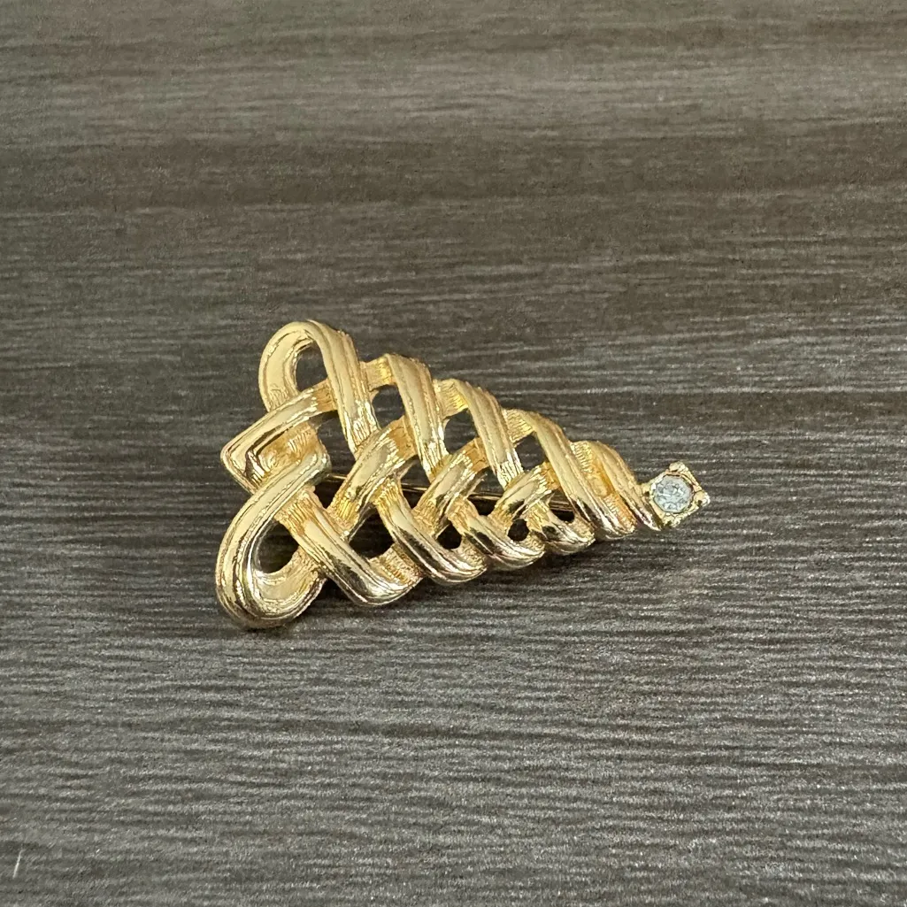 Vintage AVON Gold Rhinestone Christmas Tree Brooch - Image 2