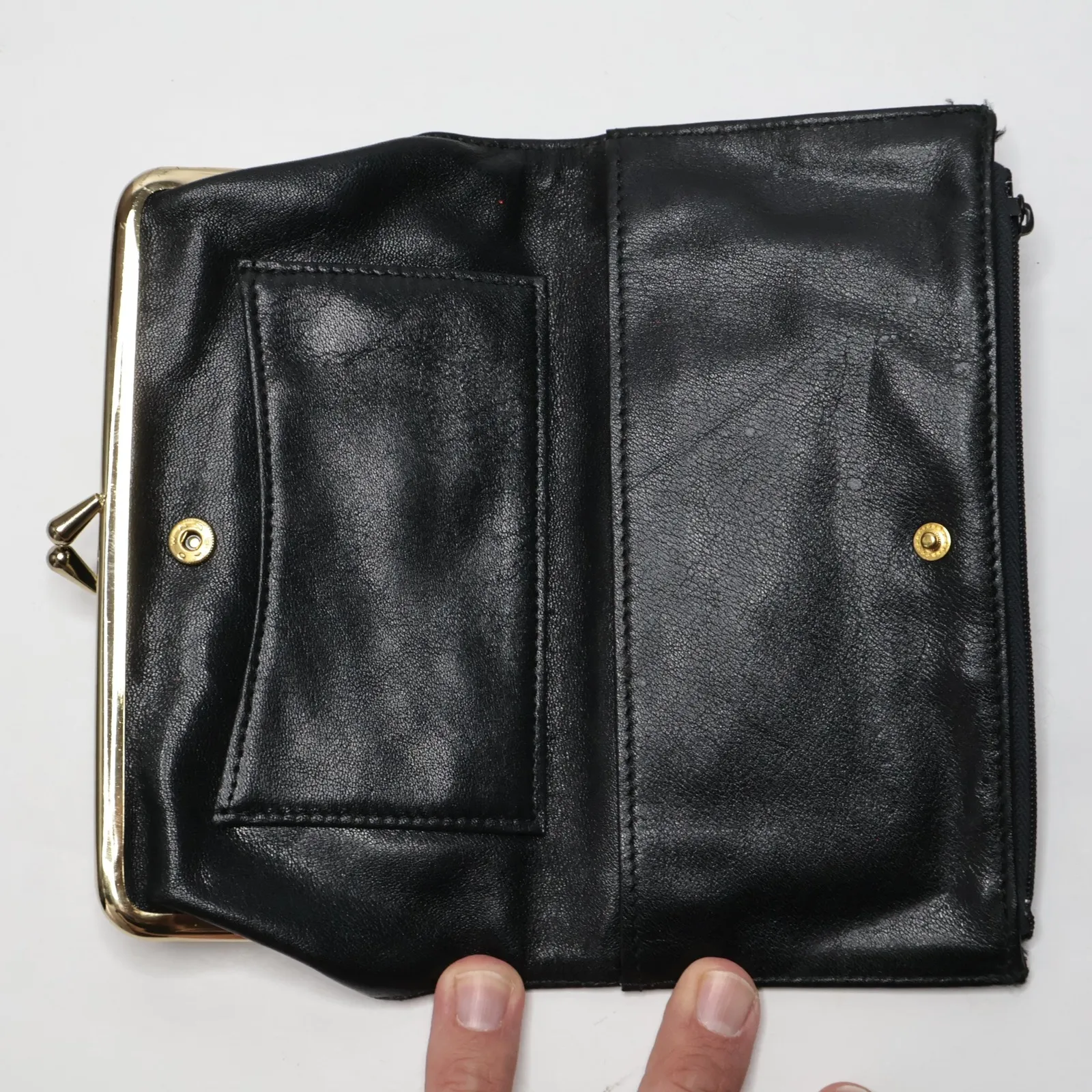 VTG GANI Black Leather Clutch Wallet Kiss Lock Zip Pocket Coin Purse Womens - Image 3