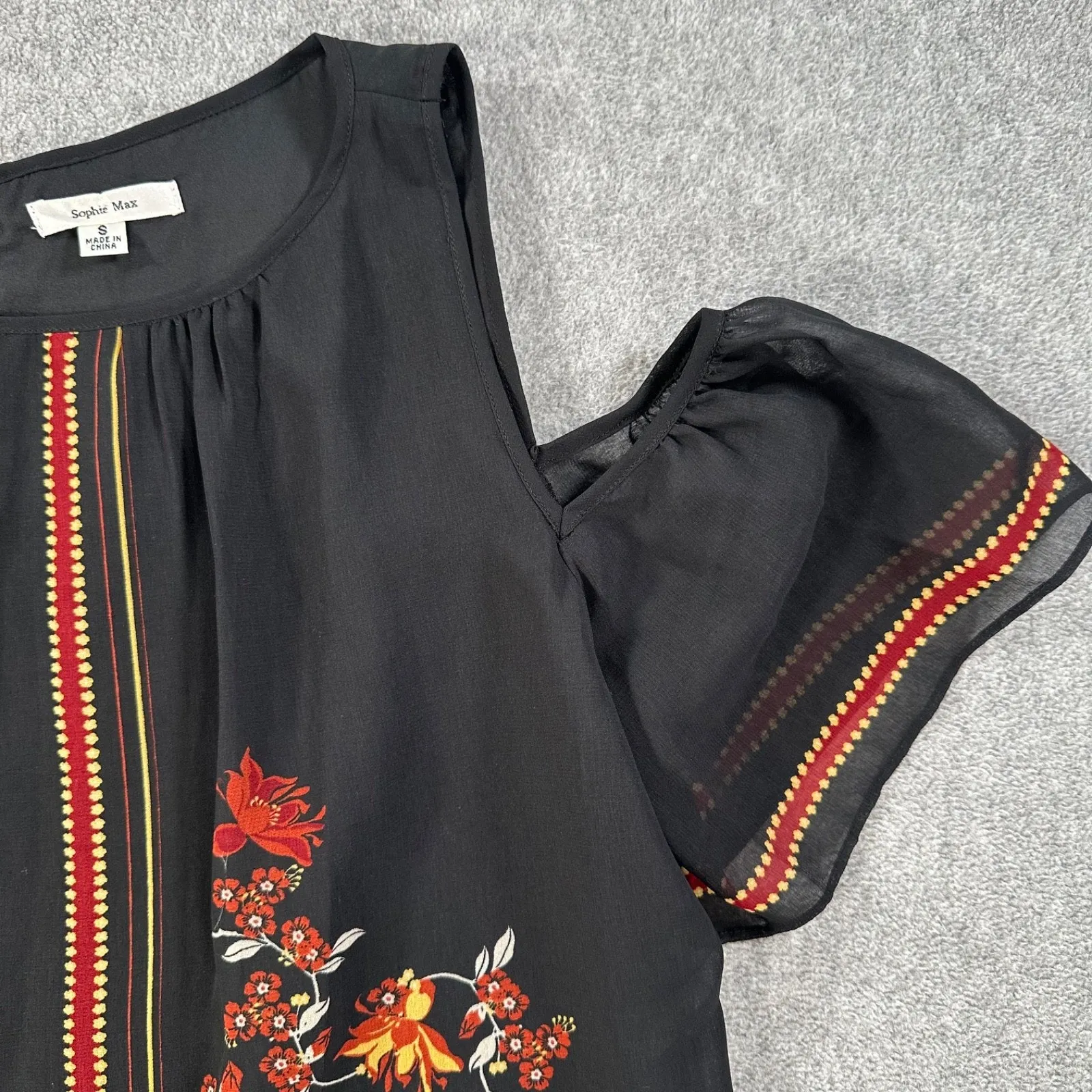 Sophie Max Cold Shoulder Dress Women's Small Black Floral Knee Length Black Red - Image 3