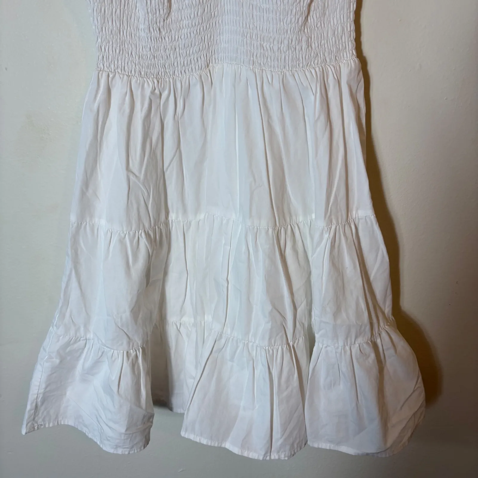 Princess Polly White Cotton Mini Dress Short Sleeve Smocked Tiered Summer Size 4 - Image 3